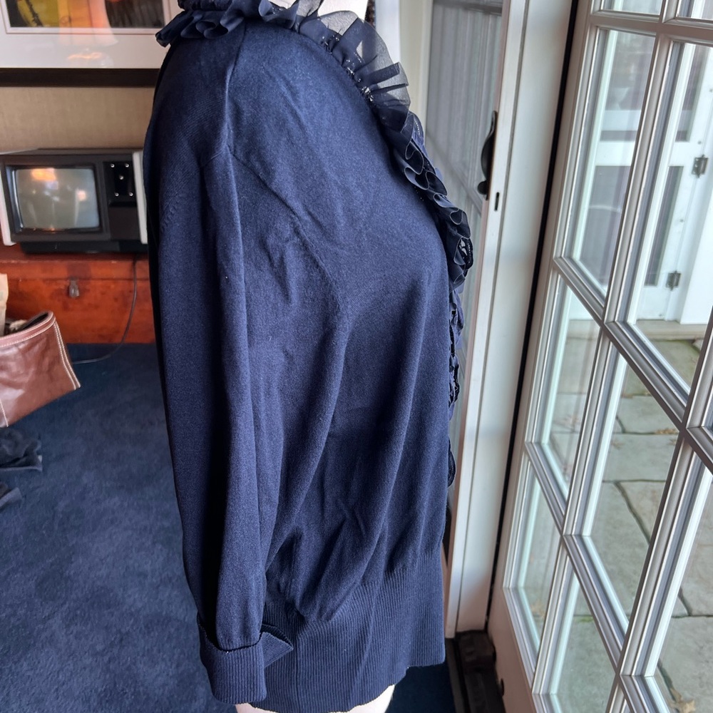Coldwater Creek navy blue v-neck ruffled sweater. Size 2X. - Picture 4 of 8